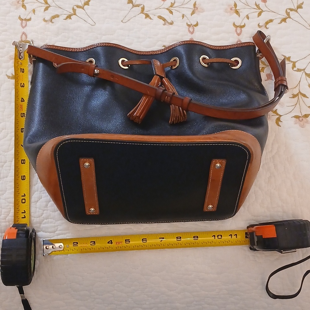 Dooney & Bourke Navy Leather Trim Drawstring Bucket Bag - Picture 10 of 10